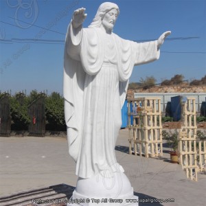 سفید سنگ مرمر TARS029 سے بنے بیرونی مقدس دل کے مشہور یسوع کے مجسمے۔