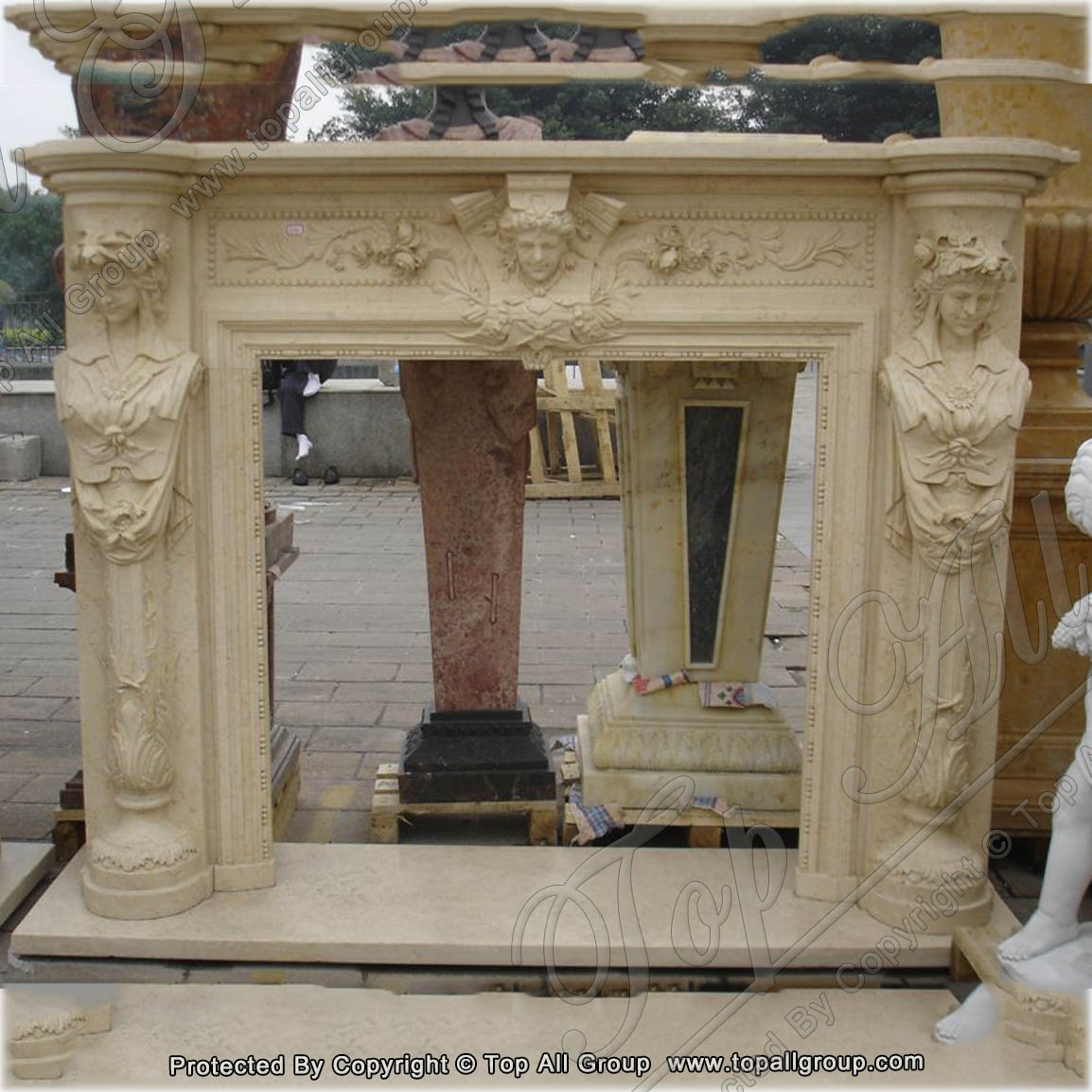 Popular Design hand carved stone mantel marble fireplace TAFM-041 detail pictures