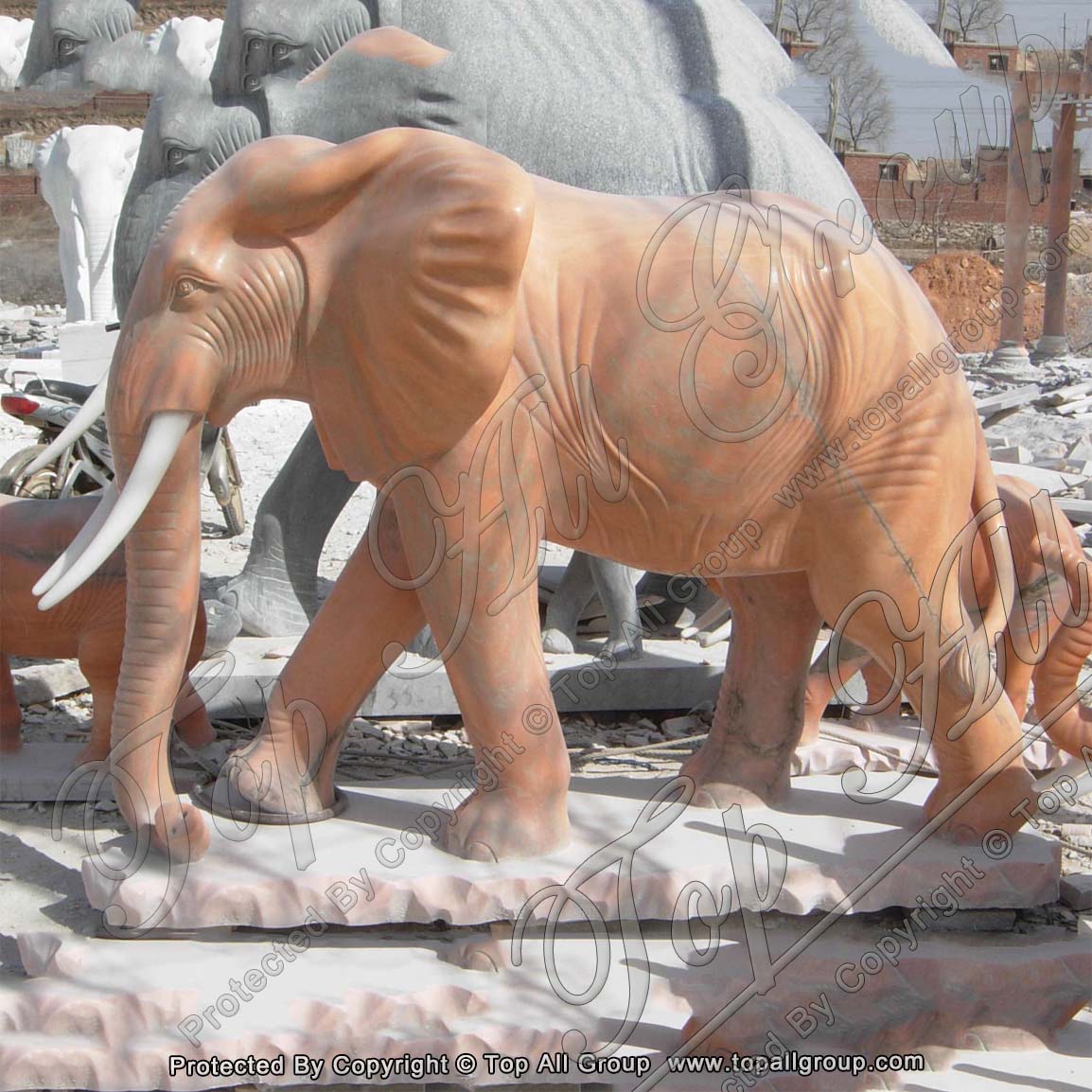 Red Marble Elephant Statue For garden or square center