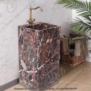 Lavabo sur pied en marbre rouge Rosso Levanto TASS-055