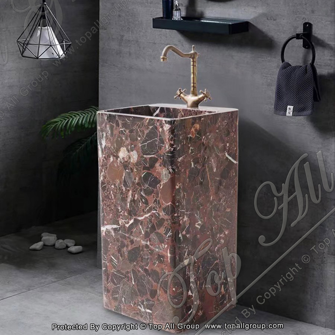 Red Rosso Levanto Marble Free Standing Washing Basin