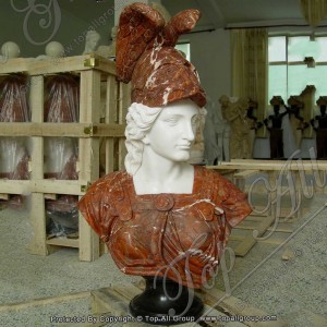 Roman Soldier Red White Marble Bust Statue TABS-048