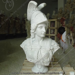 Roman Soldier White Marble Bust Statue TABS-047