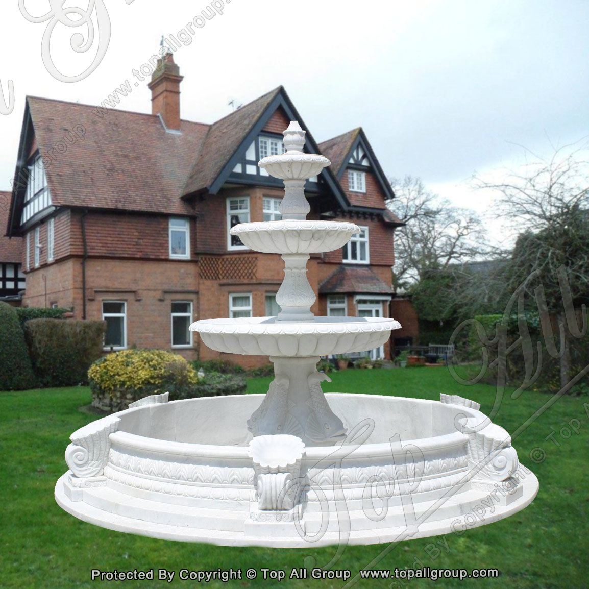 Round Shape White Marble Water Fountain