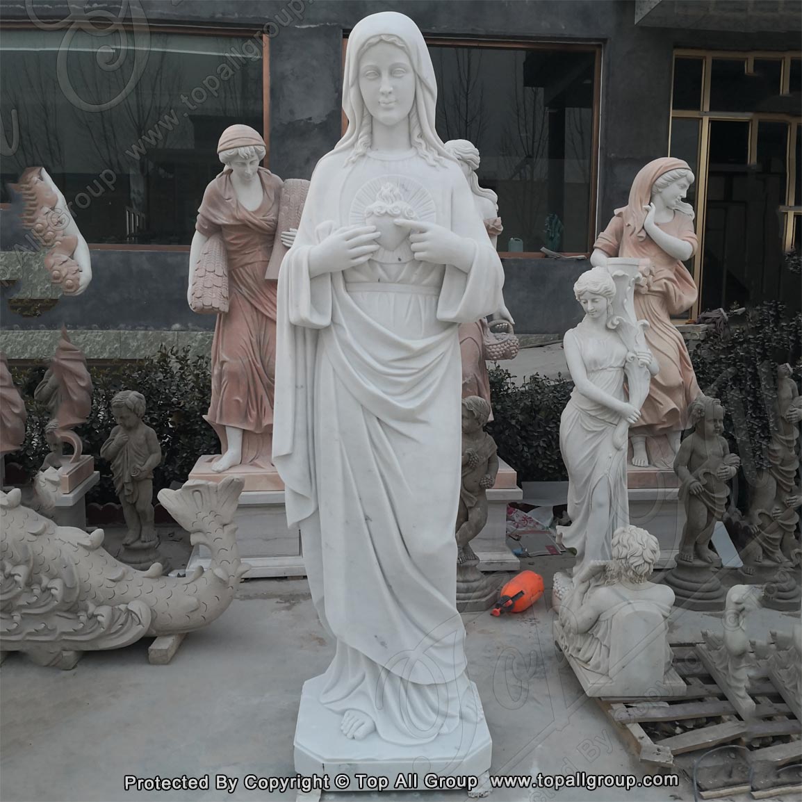 Sacred Heart Marble Mary Statue