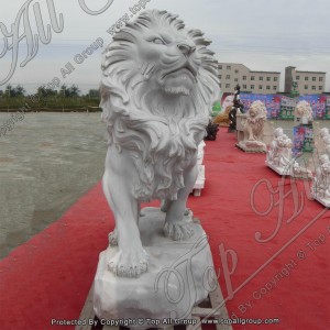 Каменно животно Бяла мраморна скулптура лъв TAAS-025