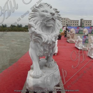 Sculpture de lion en marbre blanc animal en pierre TAAS-025