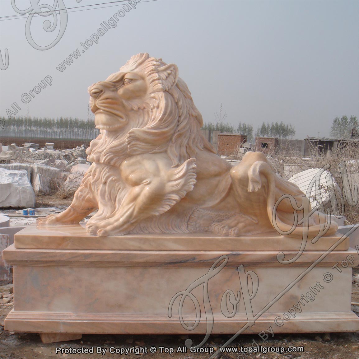Sunset Red Hand Carved Natural Marble Lion Statue