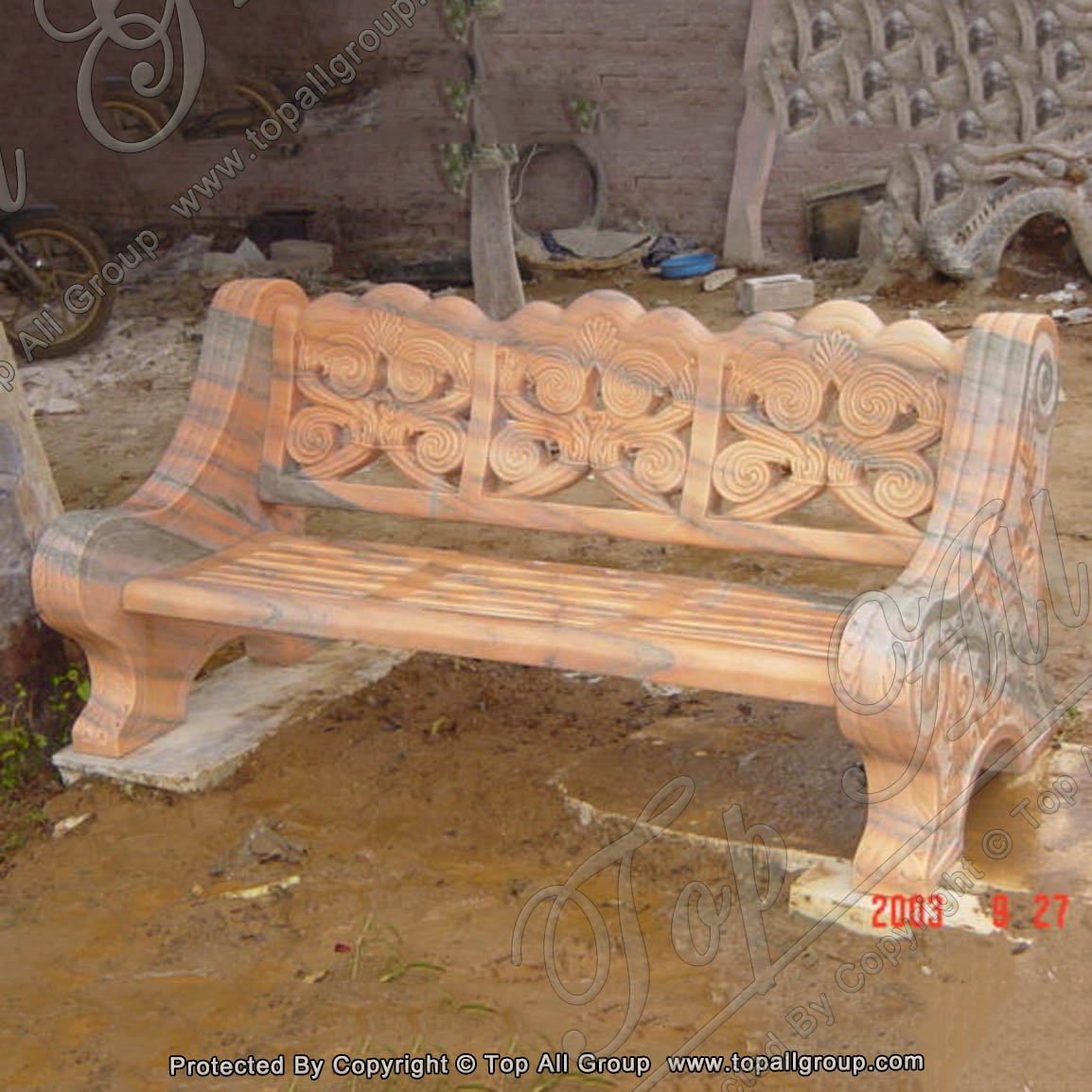 Sunset Red Marble Garden Statue Marble Bench