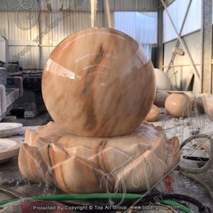 Sunset Red Marble Sphere Ball Fountain nga adunay Lotus Base TASBF-037