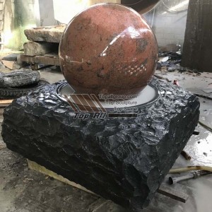 Dasar Hitam Alam Dengan Air Mancur Bola Granit Merah TASBF-012