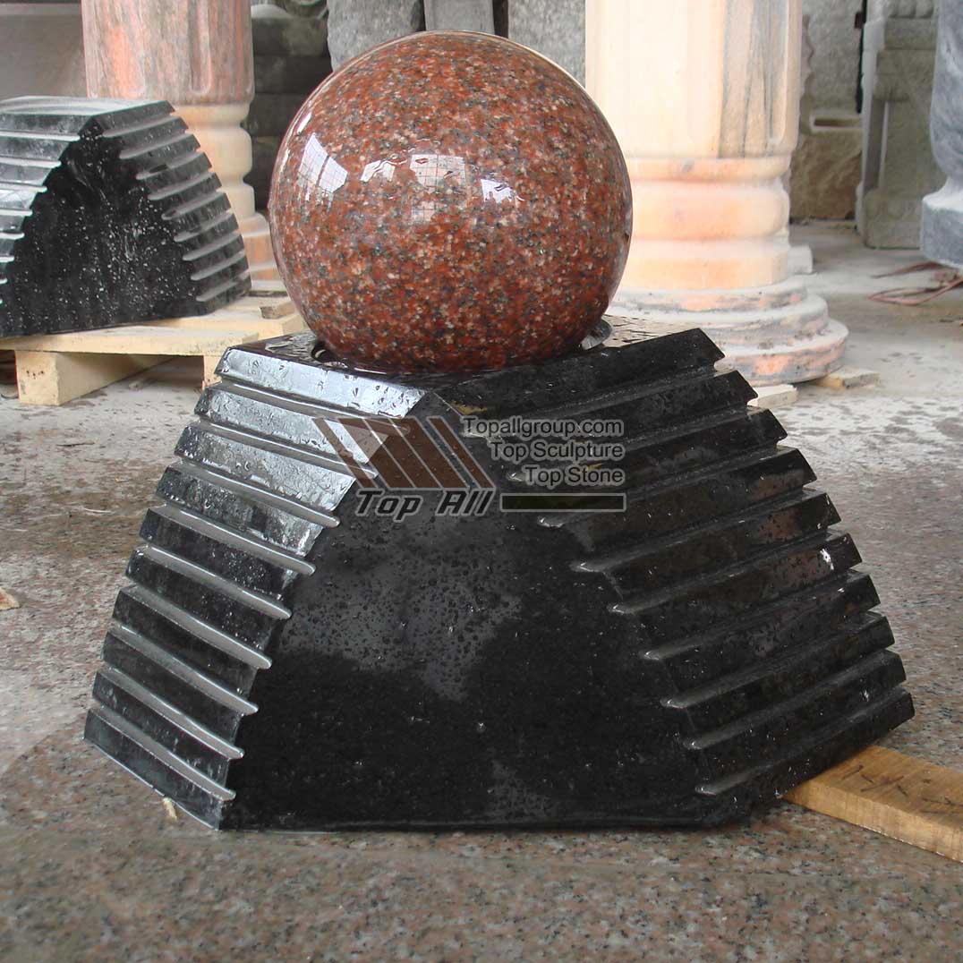 Red Stone Ball Fountain With Black Base TASBF-020 Featured Image
