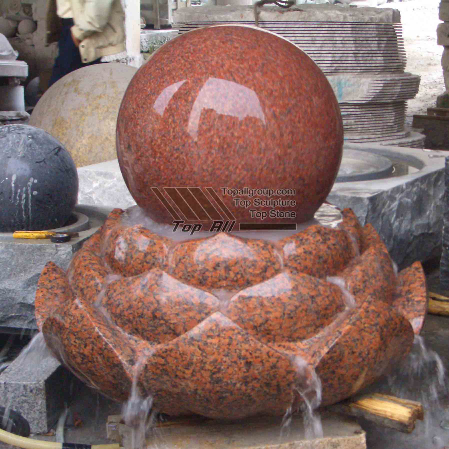 Red Granite Ball Fountain With Lotus Shape Base  TASBF-022 detail pictures