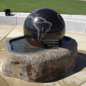 Black Granite Ball With Nature Rock Base Stone Ball Fountain TASBF-025