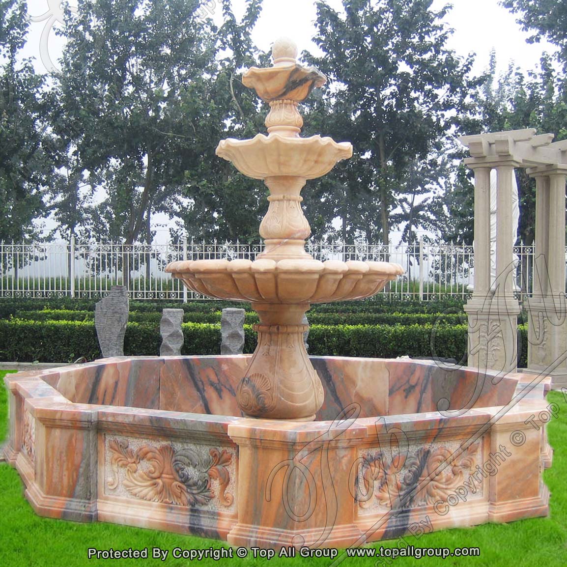 Three Tiers Hand Carving Red Marble Stone Water Fountain