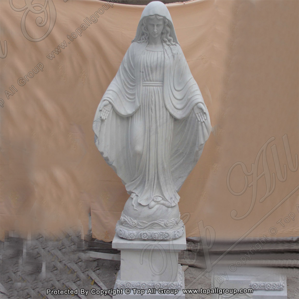 Virgin Mary white marble statue