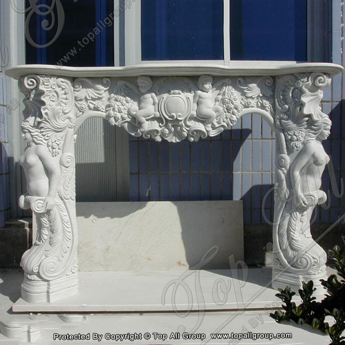Western cultured flower hand carved marble fireplace