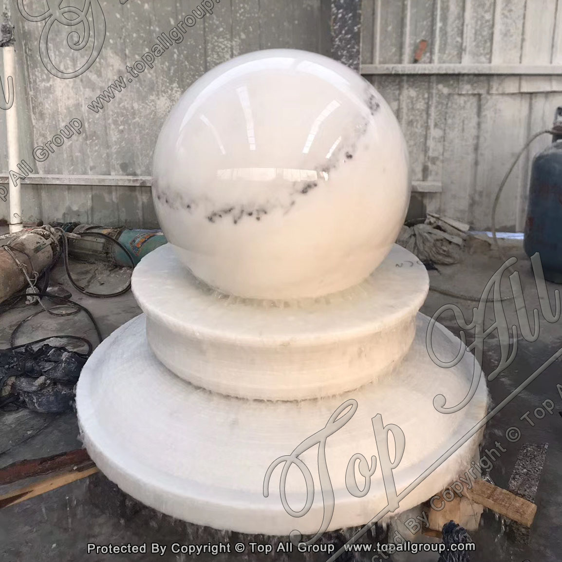 White Marble Floating Ball Fountain