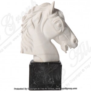 Scultura Testa di Cavallo in Marmo Bianco Con Base Nera TAAS-005