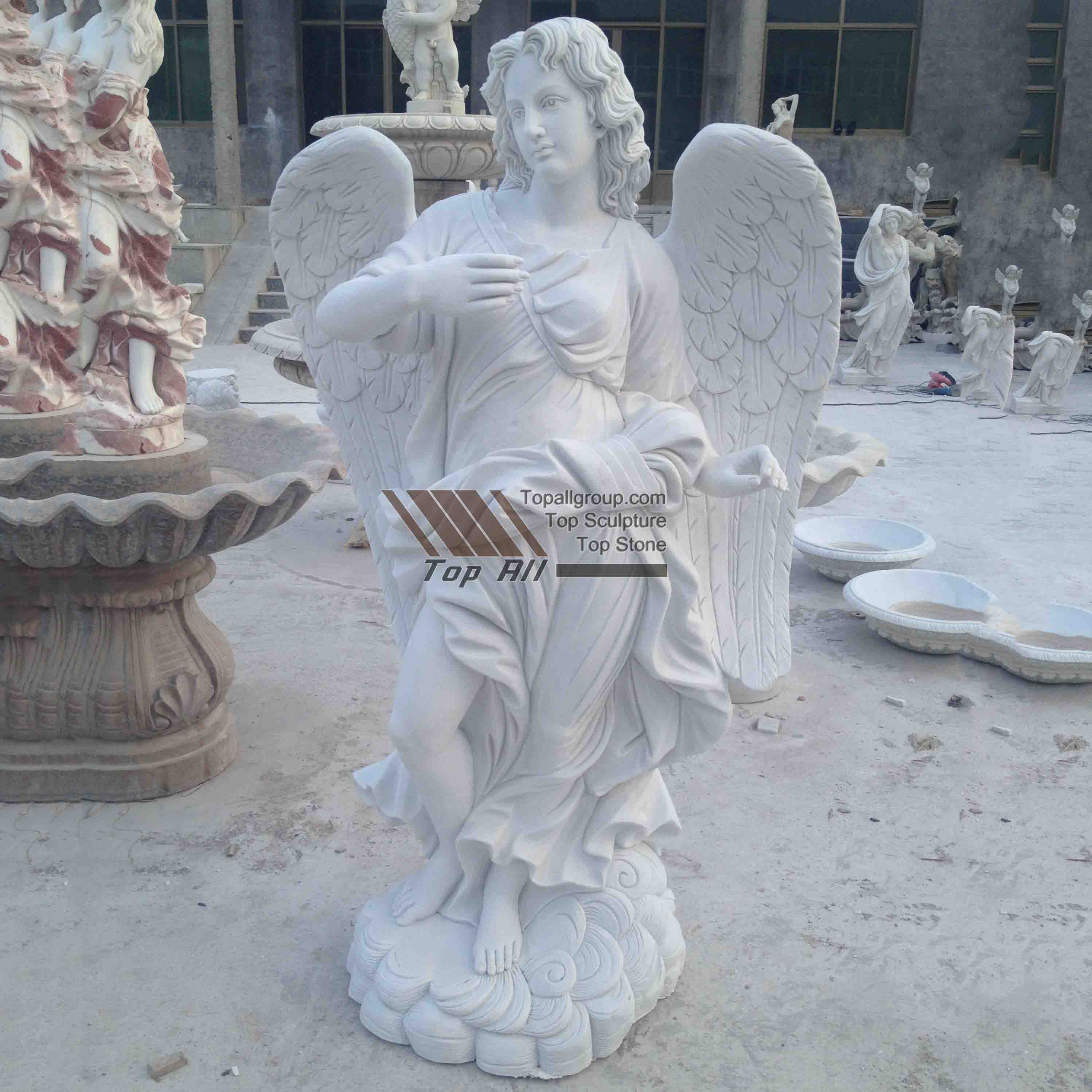 Factory Cheap Cheap Fire Pit Glass - White Marble Life Size Angel Statue TSAS-016 – Top All Group