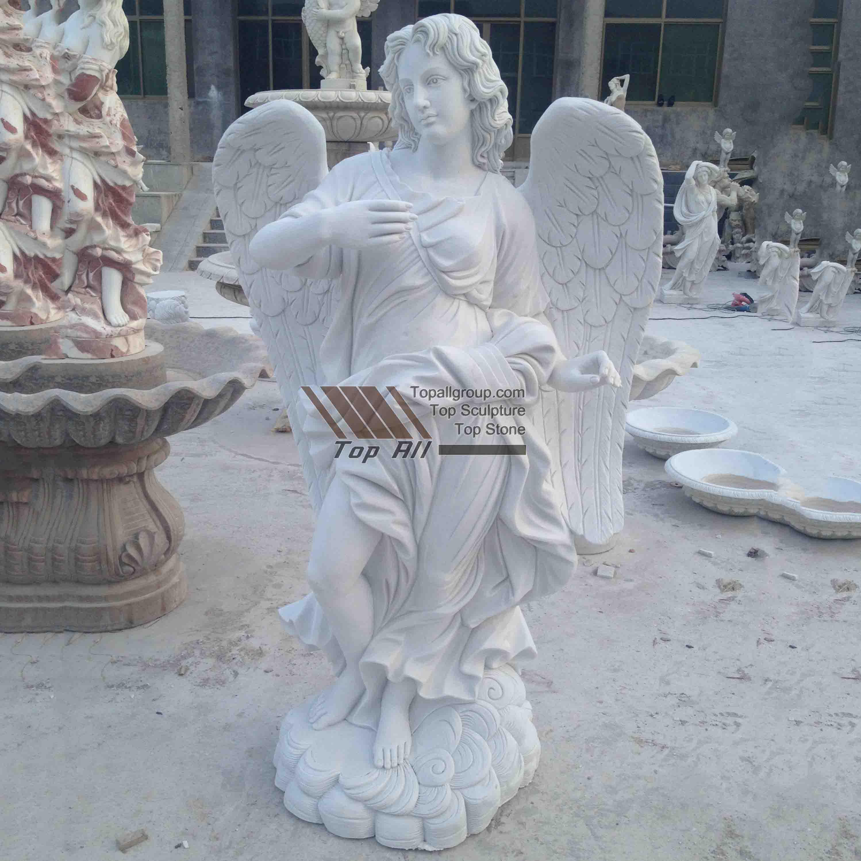 Factory Cheap Cheap Fire Pit Glass -
 White Marble Life Size Angel Statue TSAS-016 – Top All Group