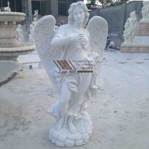 Cheapest Factory China Natural Stone Carving Pure White Marble Angel Sculpture for Garden Decoration