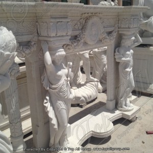 Marco de lareira de mármore branco con columna estilo TAFM-014