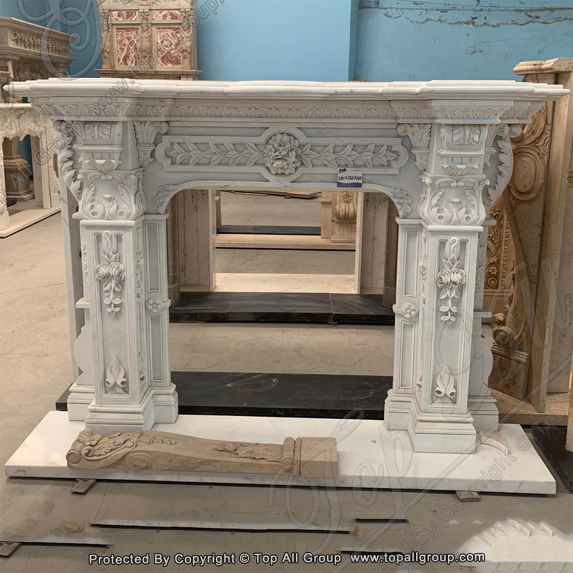 White marble flower fireplace mantel
