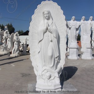 Hvid marmorstatue af Lourdes med glorie TARS031