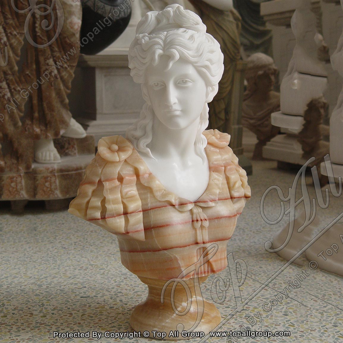 White with Yellow marble women bust statue TABS-067 detail pictures