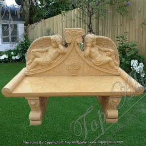 Yellow Marble Carved Cherub Bench TAMB-046