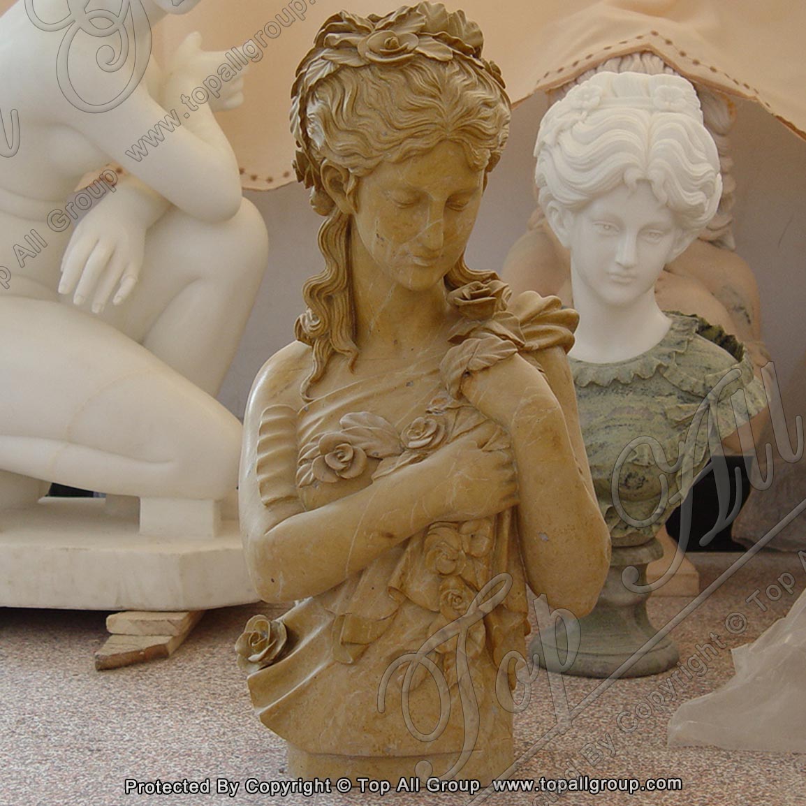 Yellow Marble Girl Bust Statue Factory