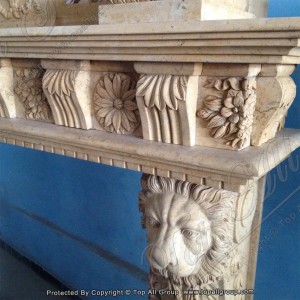 Napapalibutan ng dilaw na marble fireplace ang estilo ng ulo ng leon TAFM-031