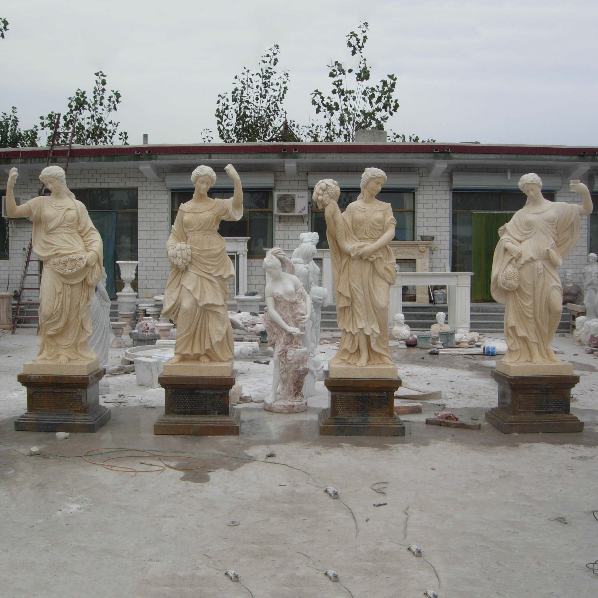 factory customized Life Side Marble Sculpture - Yellow marble four season statue for garden TPFSS-036 – Top All Group