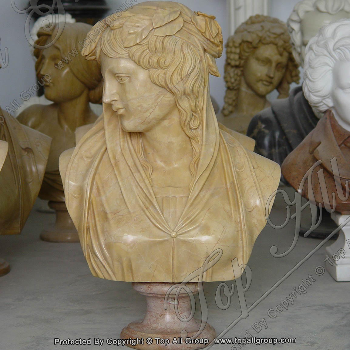 Yellow marble lady bust sculpture