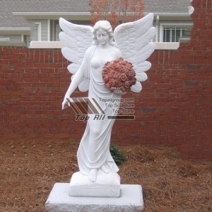 Angel with bouquet displayed marble statue TSAS-003