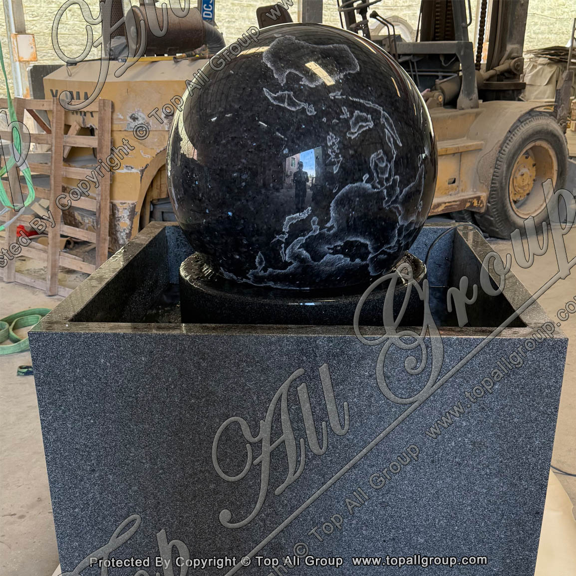 TASBF-086 Blue Pearl Granite Ball with Grey Base Pool Fountain detail pictures