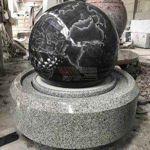 World Map Absolute Black Granite Ball Fountain With Grey Base TASBF-003