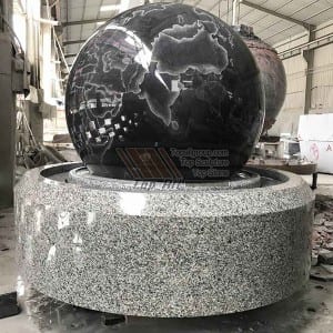 World Map Absolute Black Granite Ball Fountain With Gray Base TASBF-003