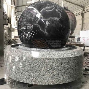 Mapa sa Kalibutan Absolute Black Granite Ball Fountain Uban sa Gray Base TASBF-003