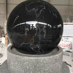 Fontana a Sfera in Pietra Sfera Nera Assoluta Con Base Grigia TASBF-001