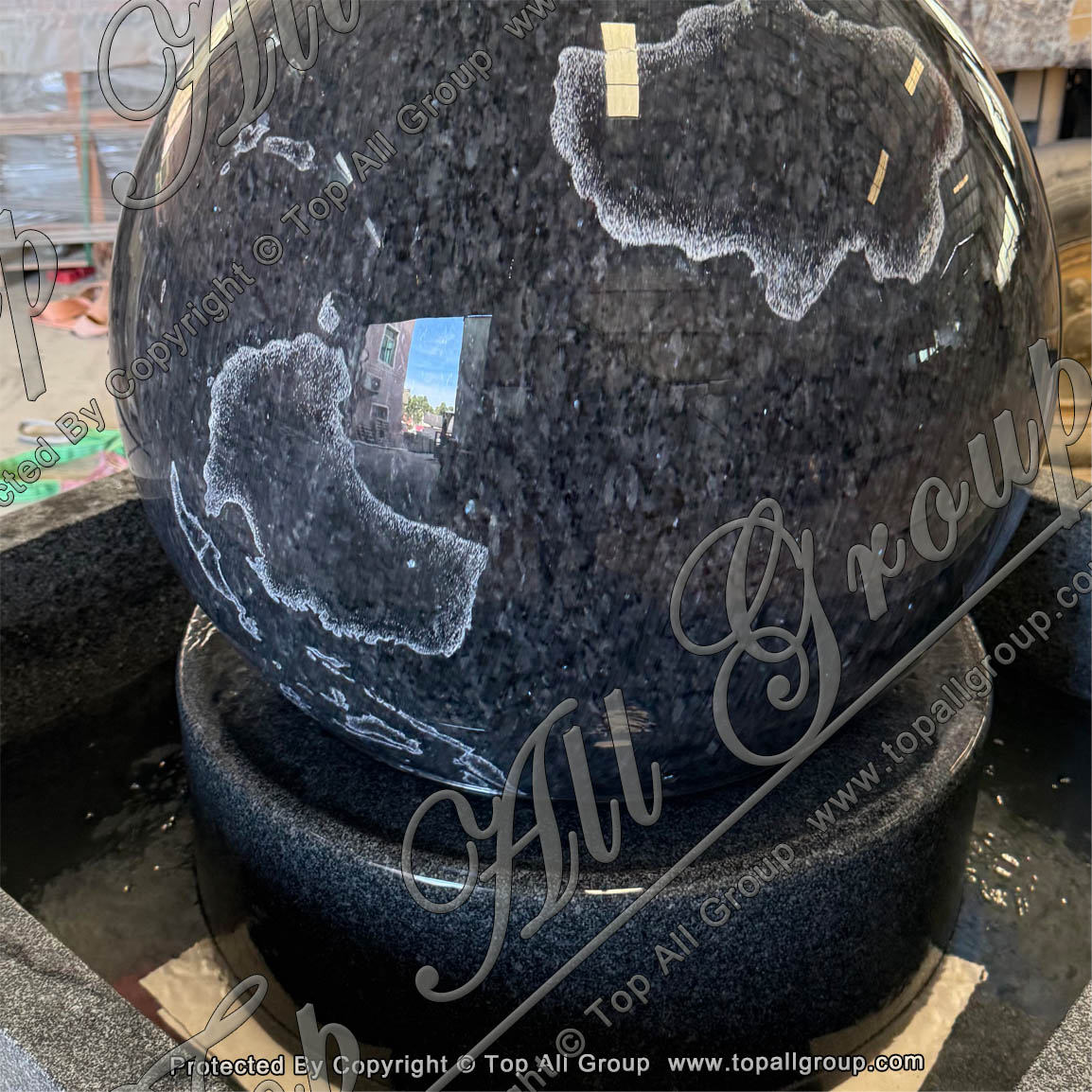 TASBF-086 Blue Pearl Granite Ball with Grey Base Pool Fountain detail pictures