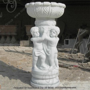 Vaso di fiori in marmo bianco naturale in stile famoso con bambino intagliato TAFV-039