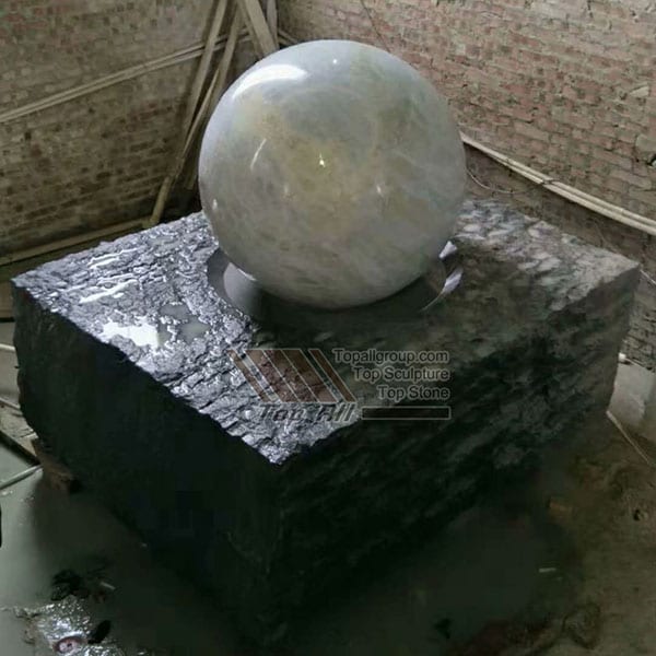 Marble Stone Ball Fountain With Black Granite Base Fountain TASBF-007 detail pictures