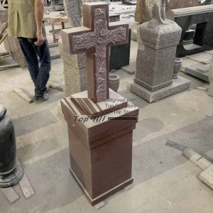 Chinese Red granite cross with base TATBS-018