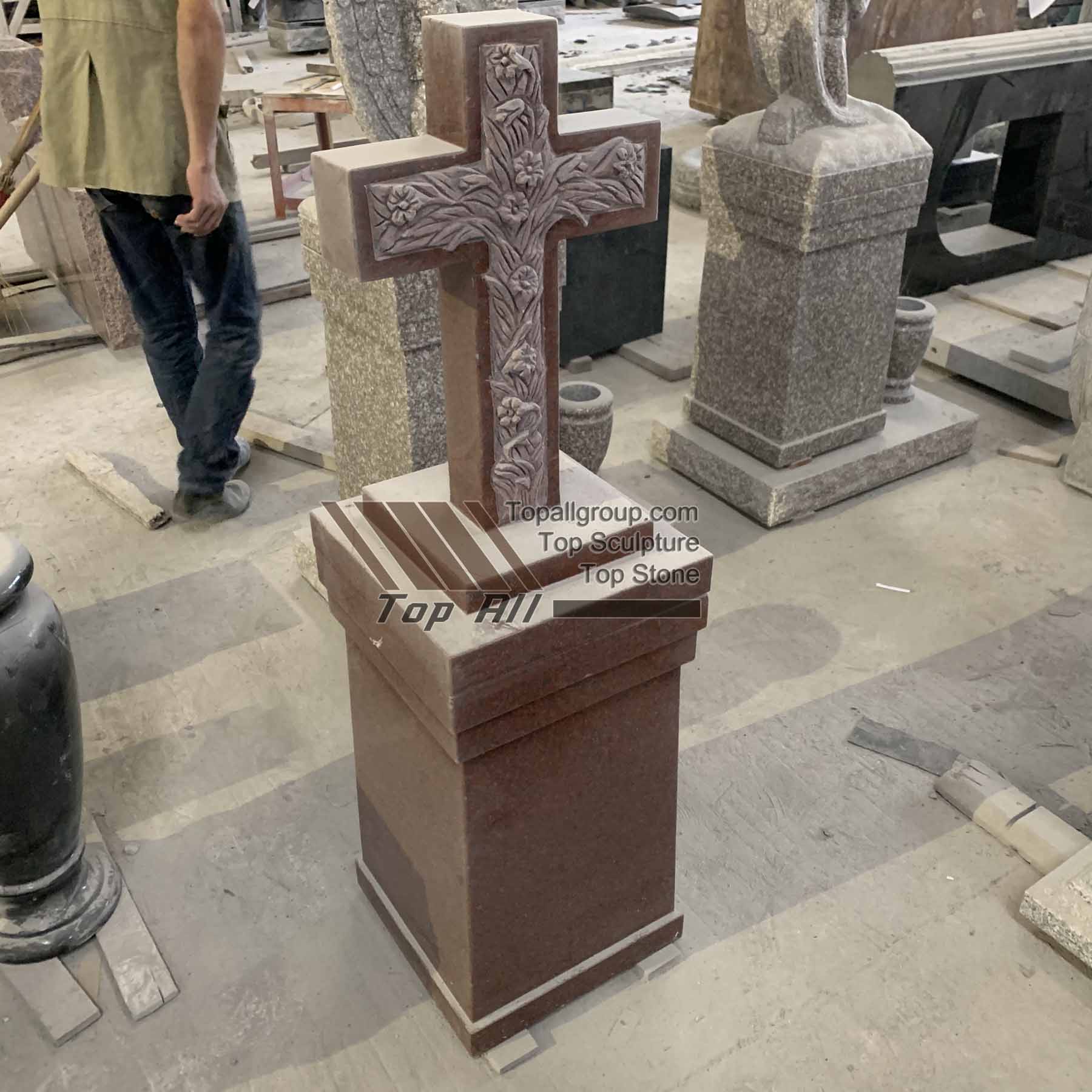 Chinese Red granite cross with base TATBS-018 Featured Image