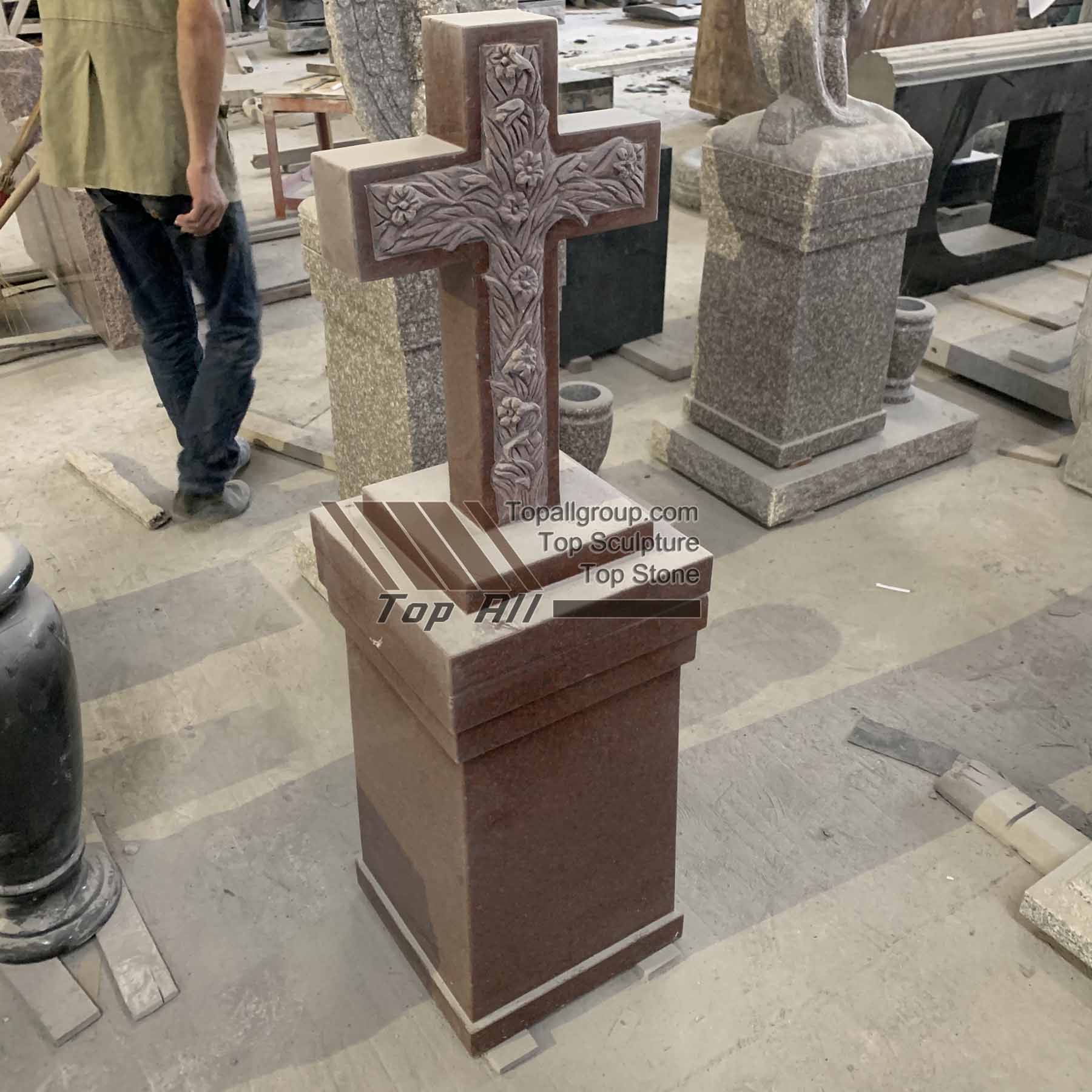 Factory Supply Marble Receiving Box -
 Chinese Red granite cross with base TATBS-018 – Top All Group