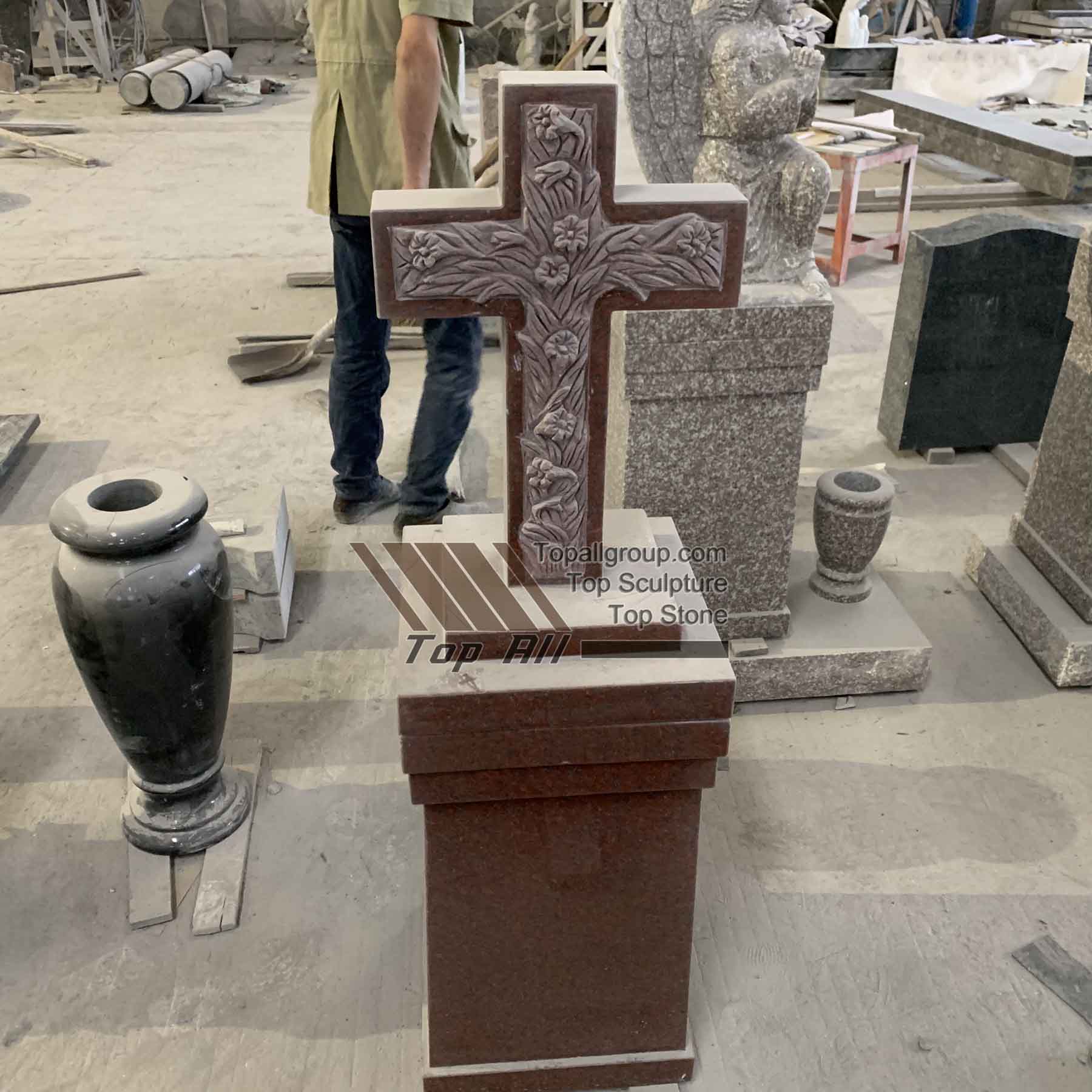 Chinese Red granite cross with base TATBS-018 detail pictures