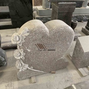 Red granite heart flower headstone TATBS-015