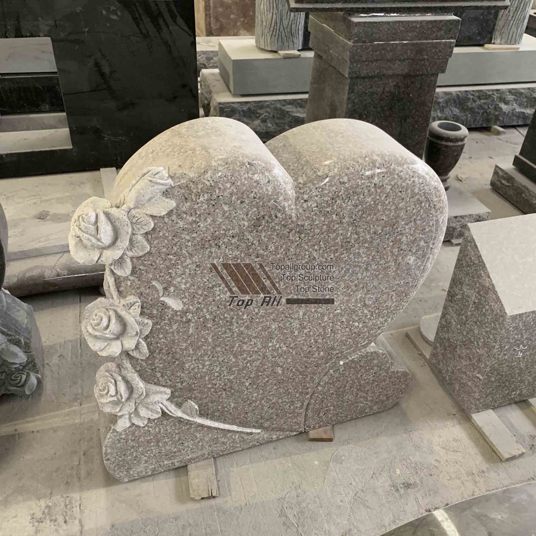 Factory best selling Marble Mary Sculpture - Red granite heart flower headstone TATBS-015 – Top All Group